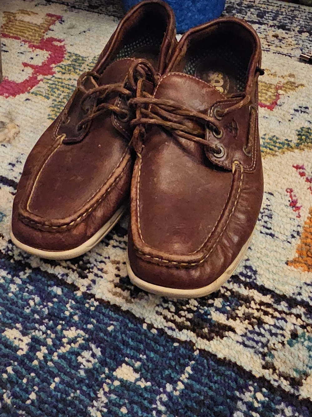 SAS Brown Leather Lace-Up Boat Shoes with White Soles